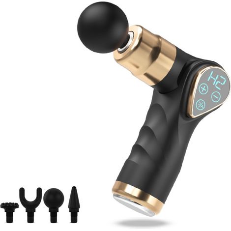 (Noir) Mini pistolet de massage des fascias, petit appareil de massage musculaire avec écran LCD (1/5)