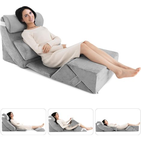 COSTWAY 7 Piezas Respaldo Cama, Almohadas de Cuña Ajustables de Espuma Viscoelástica para Cuello, Lumbar, Piernas, Almohada Lectura Cama, Cojín de Lectura