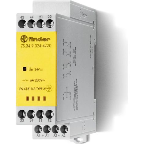 Relais mod contacts guidés 2NO + 2NC 6A 230 à 240V AC AgSnO2 SIL2 à cage FINDER 7S3482304220PAS