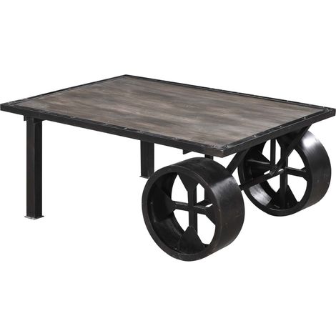 tavolino da salotto in legno di Mango 110x80x45 grigio scuro laccato RAILWAY 233