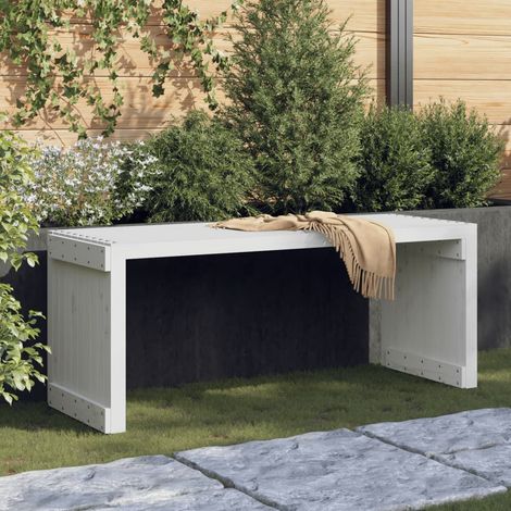 Gartenbank Ausziehbar Weiß 212,5x40,5x45 cm Massivholz Kiefer (1/5)