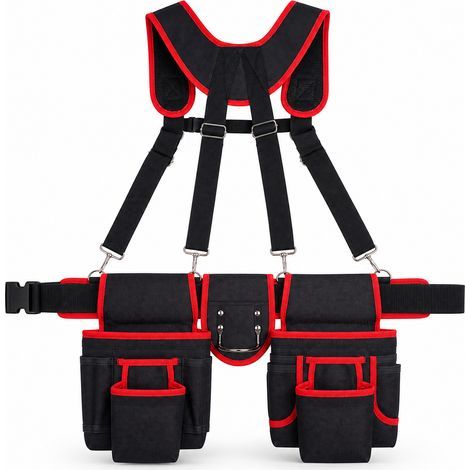 Ceinture porte outils électricien multifonction en Oxford noir rouge