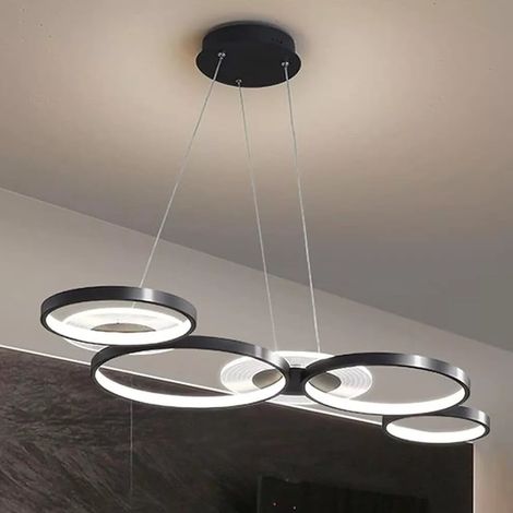Trade Shop - SCHWARZE LED-PENDELLEUCHTE 65W 6 LICHTRINGE MODERN MIT FERNBEDIENUNG 71415 - (1/5)