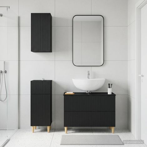 vidaXL 3 Piece Bathroom Cabinet Set ARNHEM Black Engineered Wood (1/5)
