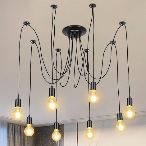 Suspension Luminaire Industrielle Lustre Araignée 8 Lumières Vintage Noir Plafond Suspendu Réglable pour Chambre Salon Restaurant (1/5)