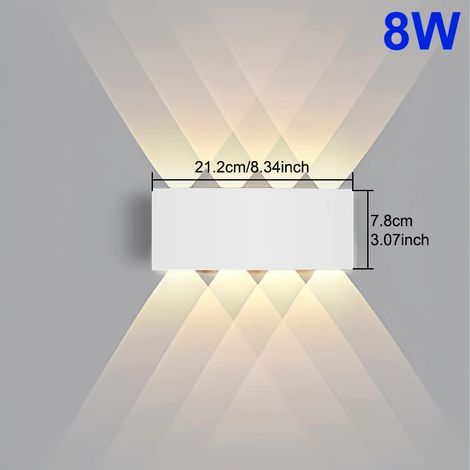 Applique murale LED extérieure (8 W - 3000 K) étanche IP65, éclairage vers le haut et vers le bas, style moderne, pour allée, jardin, cour, chambre, salon et décoration. (1/5)