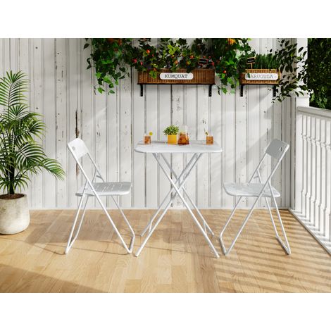 stuhl bistro set klappbar 3 teilig stahl weiß OKMYHOME (1/3)