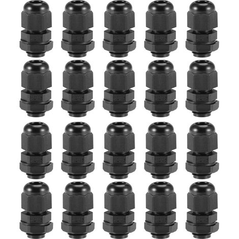 M12x1.5 Presse-étoupe 2mm-5mm Fil Trou Imperméable Nylon Joint Réglable Contre-écrou avec Rondelle Noir 20Pcs (1/5)