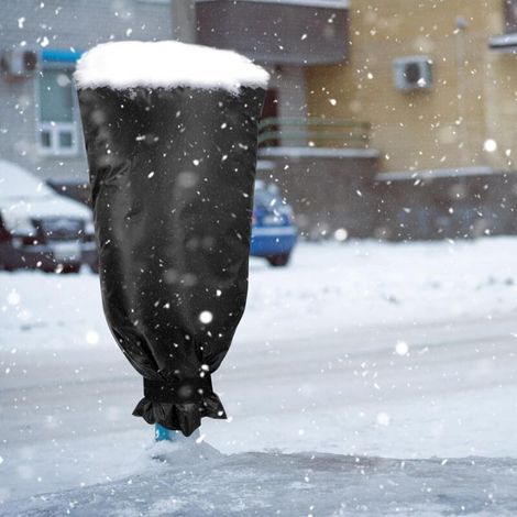 Bouchon de robinet noir, 63 x 33 cm, sac de robinet épais en 2 pièces, étanche, résistant au gel, protection contre le froid pour robinet de jardin. (1/3)