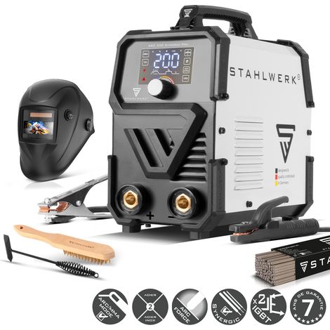 STAHLWERK Elektroden-Schweißgerät ARC 200 Synergic Pro Digital – Vollausstattung – MMA (E-Hand) bis 200 A, Schweißen ohne Schutzgas, Lift-TIG Inverter, Hotstart, Antistick-Funktion, Smartkühlung (1/5)