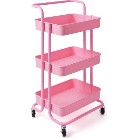 Carrello multifunzione con 3 cesti e maniglia in ABS e ferro da cucina e bagno 42x35,5x86cm Rosa (1/4)