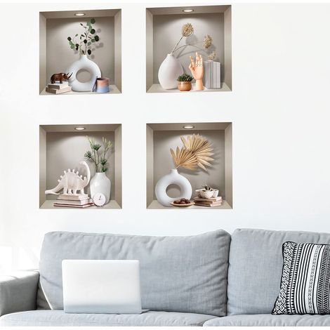 Sticker Muraux, 3D Effet Vinyle Adhésifs Muraux, Peintures Murales Décoration Murale pour Chambre à Coucher, Cuisine, Bureau - Deco - Lot de 4 Pièces de 30 x 30 cm (1/5)