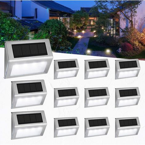 12PCS Blanc froide Lumière Solaire Extérieur pour Escalier, Lampe Solaire Étanche Inoxydable pour Escalier, Marches, Clôture, Cour, Terrasse, Chemin, Décoration