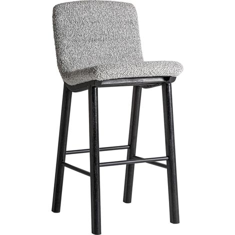 Tabouret jacquard contemporain noir en bois d orme et tissu élégant - Noir graphique tissu gris jaspeau (1/5)