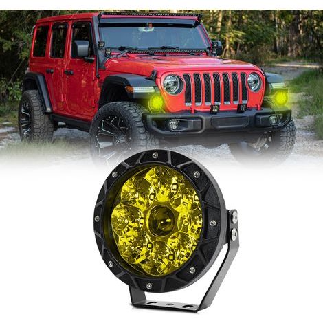 Lampe de travail LED 6000K 140W 5 pouces, feux de conduite ronds pour voiture, Spot étanche IP68 pour camions, motos, SUV, VTT, bateaux jaune. (1/5)