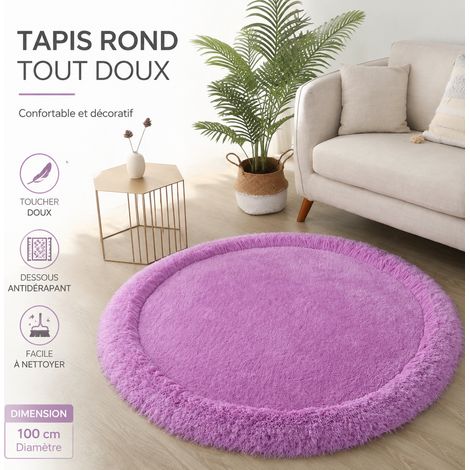 Tapis rond diamètre 80 cm en fil élastique violet épais poils longs antidérapant salon chambre 30 × 30 × 30 cm 1 kg – Livraison gratuite