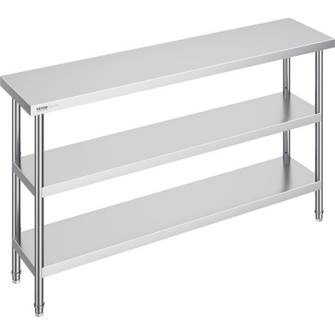 Table de Travail en Acier Inoxydable 35,6x152,4x86,4 cm, Table de Préparation des Aliments avec 2 Étagères Inférieures Réglables, Meuble de Rangement pour Cuisine Restaurant Garage Maison (1/5)