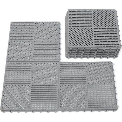 Lot de 9 dalles de sol antidérapantes et emboîtables pour drainage - Tapis de douche extérieur pour piscines, salles de bains, sous-sols, bateaux et zones pour animaux de compagnie, 30.5 x 30.5 cm, gr