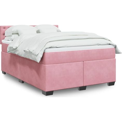 vidaXL Sommier à lattes de lit avec matelas Rose 160x200 cm Velours (1/5)