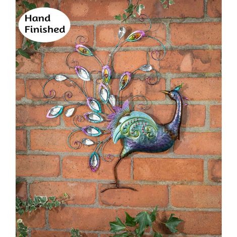 Hand-finished Diamante Peacock Wall Art With Jewel Details - Back Facing