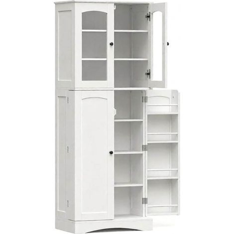 Mobile cucina alto con vetrina acrilica e ripiani regolabili 60 x 40 x 162 cm bianco HOMVRA (1/5)