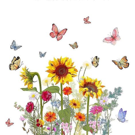 Sticker mural fleurs, tournesols et papillons, décoration murale pour salon ou chambre (1/5)