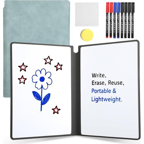 Tableaux Blancs Portables - Mini Tableau Blanc A5 - Avec 8 Marqueurs et Effaceur - Réutilisable, Effaçable à Sec - Pour Notes, Listes, Planification (Bleu Marine) (1/5)