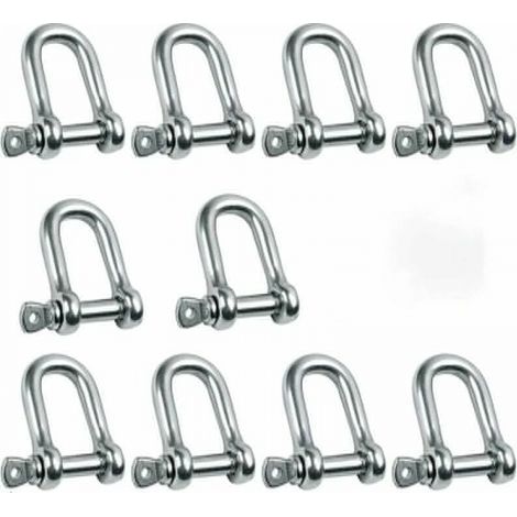 10 M5-Edelstahlschäkel mit geraden Edelstahlbändern, 304-Edelstahl-D-förmige Schäkel (1/5)