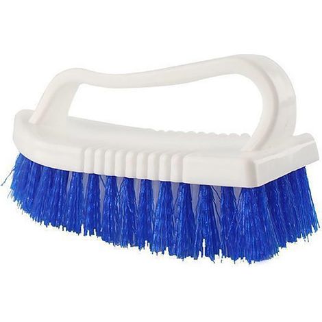 Brosse à récurer blanche à poils rigides et manche épais, idéale pour le nettoyage de la salle de bain, de la douche, du lavabo et des tapis. (1/4)