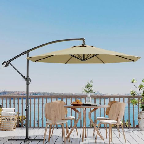 Parasol de terrasse extérieur, parasol déporté suspendu et imperméable pour jardin, cour arrière et camping (beige) (1/4)