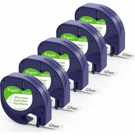 Fimax Compatible DYMO LetraTag Paper Tape 91200 12 mm x 4 m Noir sur blanc, Recharge pour étiqueteuse Dymo Letratag XR LT-100H LT-100T XM (Dymo Letratag Paper White Label Tape S0721510 ) (1/5)