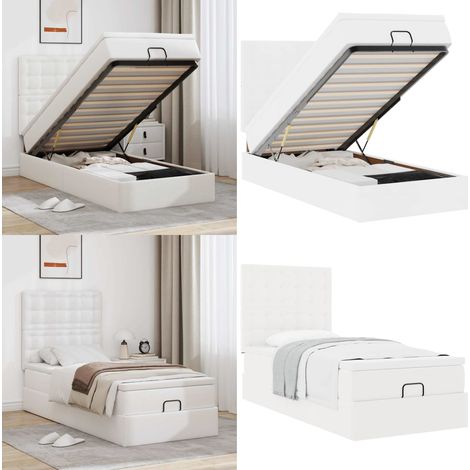 Letto Pouf con Materasso Bianco 80x200 cm Similpelle - Materasso con molle insacchettate - Letto con spazio di stoccaggio