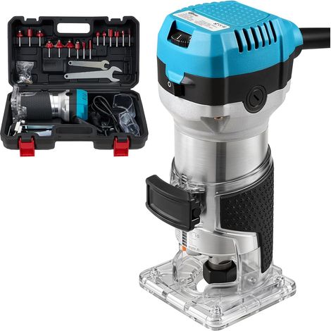Palm Router 800W, 33,000 R/min with Clear Base and 15 Router Bits, 6 Variable Speed, Woodworking Tools for Crafts and DIY, Blue (1/5)