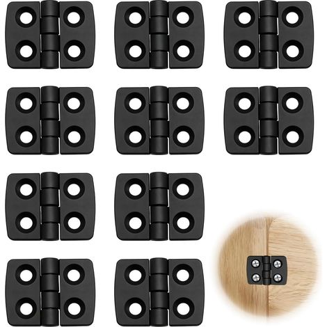 Paquete de 10 minibisagras plegables de plástico negro - 30 x 40 mm - Para muebles y embarcaciones - Resistentes a la intemperie - Bisagras plegables (1/5)