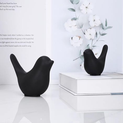 Lot de 2 figurines d'oiseaux en céramique noire, petites statues d'animaux modernes - Éléments décoratifs pour bureau, étagère, chambre, salon et armoireMaison (1/5)