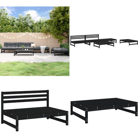 Set Salotto da Giardino 5 pz Nero in Legno Massello di Pino - Mobili da giardino - Divani da esterno
