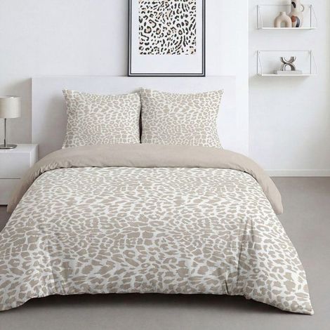 Bettwäsche - 260 x 240 cm - Bedruckte Beige Leoparden Baumwolle - TODAY SUNSHINE (1/4)