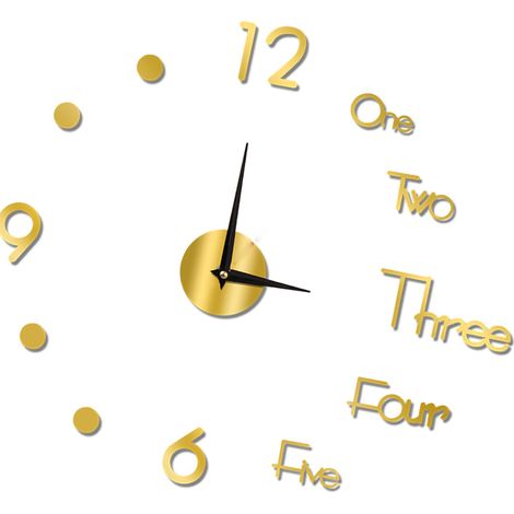 Horloge murale lumineuse créative DIY, acrylique doré, silencieuse, 90cm, pour salon, décoration murale. (1/3)