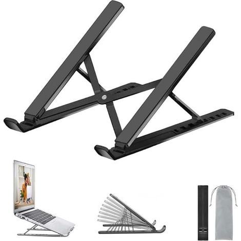 Soporte para portátil, soporte ajustable de aluminio ventilado, compatible con refrigeradores ergonómicos (Negro2) (1/4)
