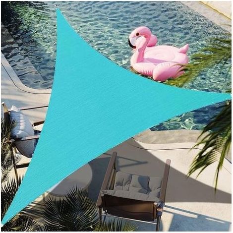 Voile d'ombrage triangulaire turquoise 3,65 mx 3,65 mx 3,65 m, tissu résistant anti-UV, fabrication sur mesure. (1/5)
