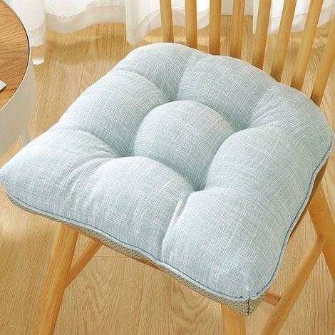 Linen cushion, 1 piece. Breathable, comfortable, and thick seat cushion. Size: 46x43 cm, Light blue.