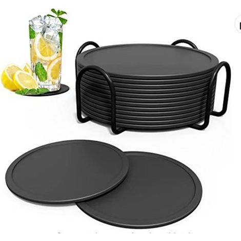 12 pièces - Dessous de verre - Sous-verres en Siliconen avec support - Ensemble de sous-verres - Rond - Zwart - 10100,3 cm - Siliconen (1/5)