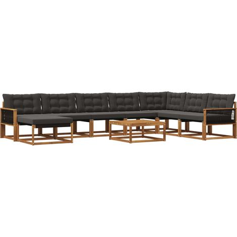 Conjunto de sofás de exterior con cojín 9 pcs Natural y negro vidaXL (1/5)