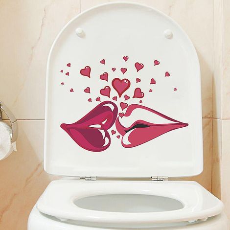 2pcs Autocollant Lvres Rouges Love, Sticker Mural Drle Pour Wc, Salle De Bain, Cuisine, Pvc (1/5)