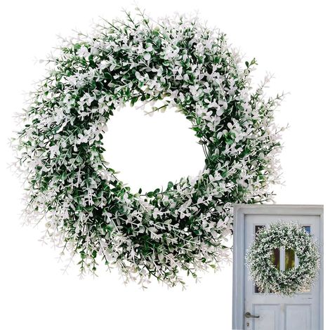 Couronne eucalyptus printemps – feuilles + fleurs, guirlande extérieure porte