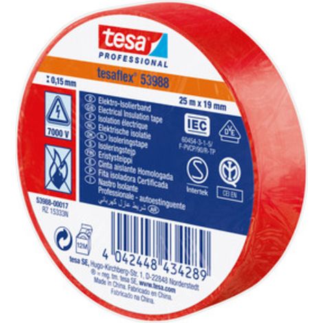 NASTRO ISOLANTE CERTIFICATO ROSSO 19 MM X 25 M TESA 10 PZ