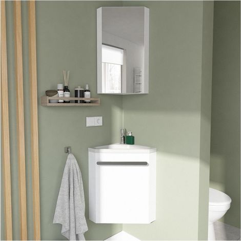 Eckwaschbecken + Wasserhahn + SKINO-Schrank