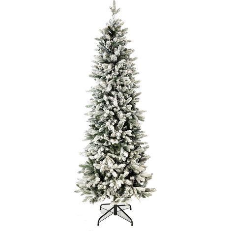 Albero di Natale Slim innevato "Fred" in PE Effetto Real Touch + PVC + Flock -180 cm (1/5)