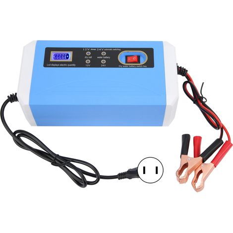 Chargeur de batterie de voiture 12 V/24 V, efficace, intelligent, avec écran LCD, transfert automatique et réparation par impulsions pour batteries de 10 Ah à 200 Ah (110-240 V). (1/5)