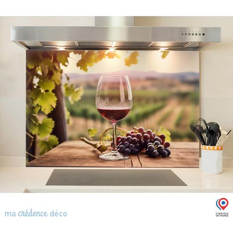 Fond de hotte : Vin rouge et vignobles 2 - Verre trempé - 90 cm - 60 cm (1/5)